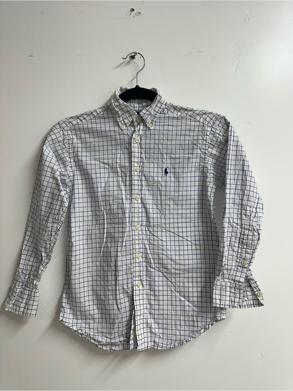 Ralph Lauren White Button-Down Shirt with Navy Grid